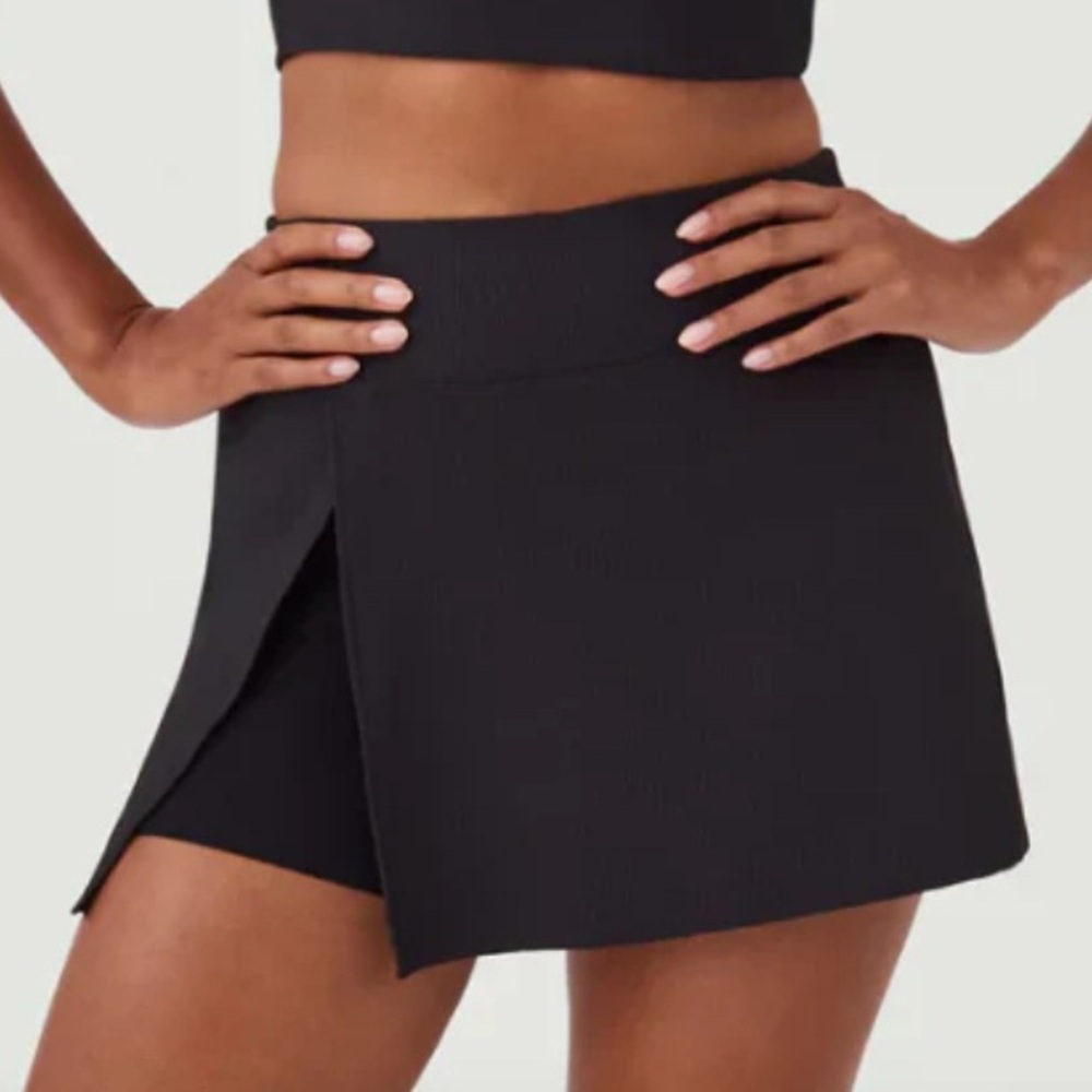 SPANX‎ Get Moving Contour Rib Front Slit Skort 1X Very Black Sporty Tennis NEW